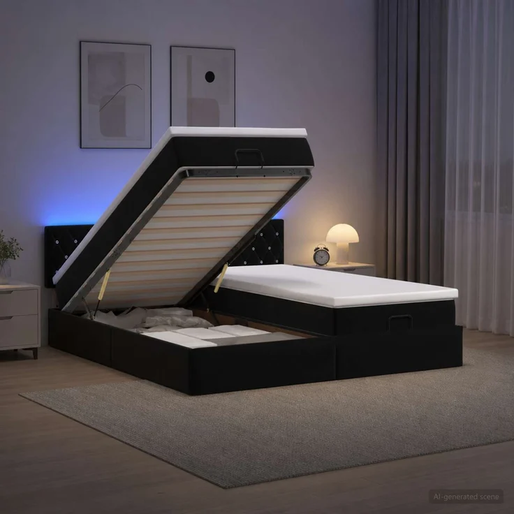 vidaXL Ottoman-Bett mit Matratze und LED Schwarz 180 x 200 cm Samt 3457316 – Bild 4