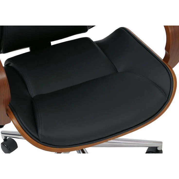 Bürostuhl HWC-O83, Drehstuhl Chefsessel, Kunstleder (280g/m²) Bugholz FSC®-zertifiziert Walnuss-Optik ~ schwarz – Bild 8