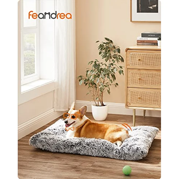 Feandrea Hundebett, Hundekissen, Flauschige Hundematte, Langer Plüsch, 95x60 cm, weiche Polsterung, maschinenwaschbar, Hundekorb, multifunktional, tragbar, hellgrau PGW202G01 – Bild 3