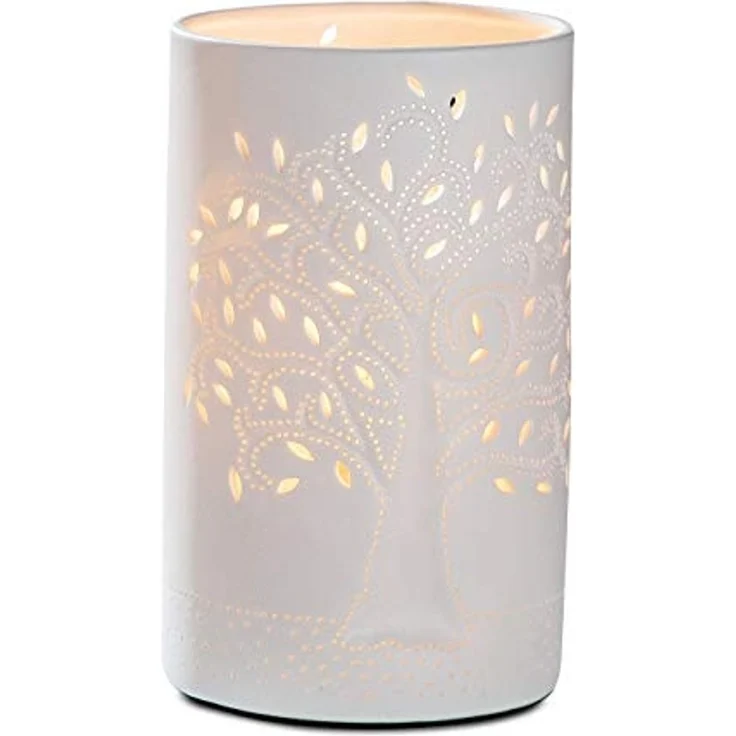 GILDE Tischleuchte Porzellan Lampe Zyl. Lebensbaum weiß 20cm 34919 – Bild 1