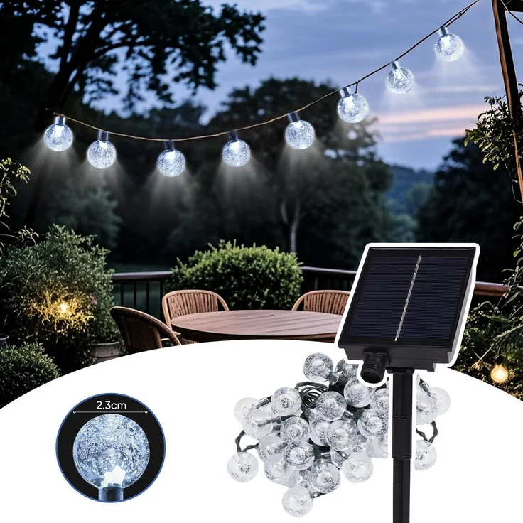 Salcar LED Solarleuchte LED Kugel-Lichterkette Außen Solar Gartenleuchte, 5m Kaltweiß – Bild 2