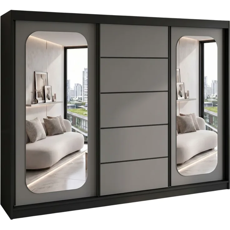 BELANO Schwebetürenschrank 200 cm mit Spiegel – Kleiderschrank mit Schiebetüren, Innenausstattung: Premium