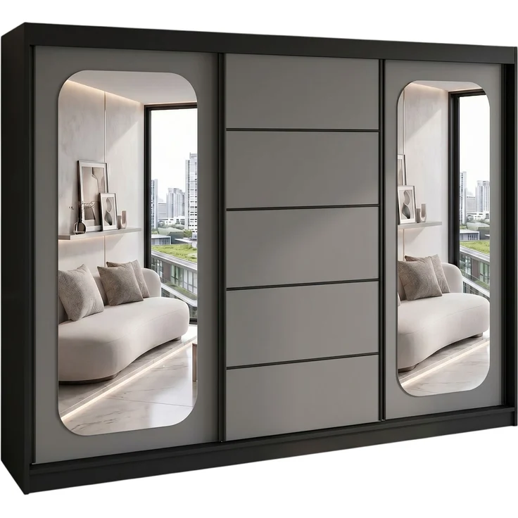 BELANO Schwebetürenschrank 200 cm mit Spiegel – Kleiderschrank mit Schiebetüren, Innenausstattung: Premium – Bild 1