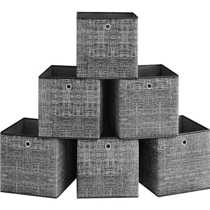 SONGMICS Aufbewahrungsbox, 6er Set, Ordnungsboxen aus Vliesstoff mit Griff, Boxen Aufbewahrung, 33 x 33 x 33 cm, Organizer Box, für Würfelregal, Faltbox, Kleideraufbewahrung, schwarz meliert RFBDE033B01V1
