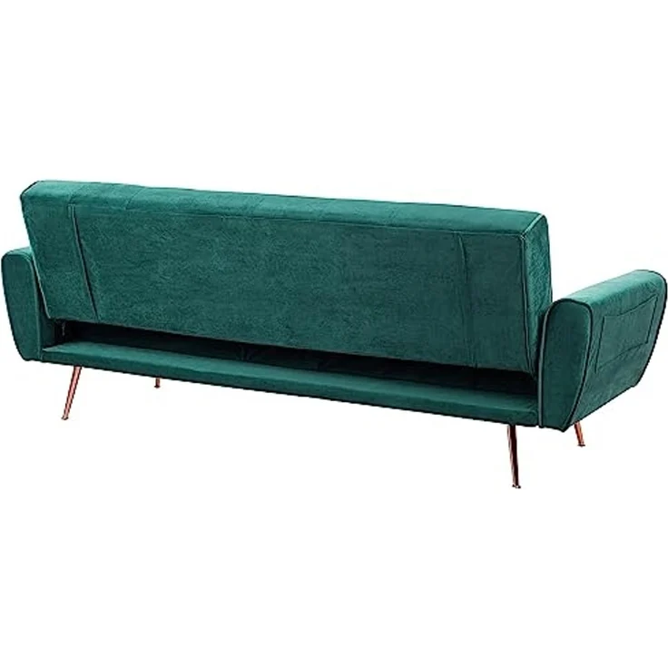 beliani 'SELNES' Schlafsofa, 3-Sitzer, Samtstoff, Smaragdgrün, 85 x 84 x 212 cm – Bild 5