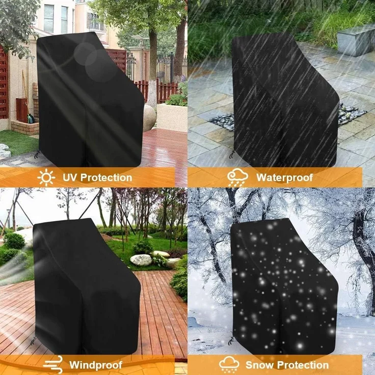 Stacking Outdoor Chair Cover Waterproof, Outdoor Patio Furniture Covers Stacked Chairs 210D, Lounge Chair Covers Outdoor Stack Chairs for All Weather Protection, Black, 25"L x 25"W x 47”H – Bild 7