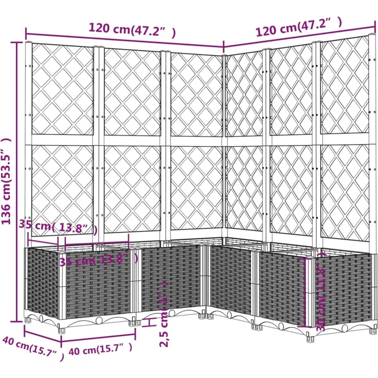 vidaXL Pflanzkübel mit Rankgitter Braun 120x120x136 cm PP 318267 – Bild 7