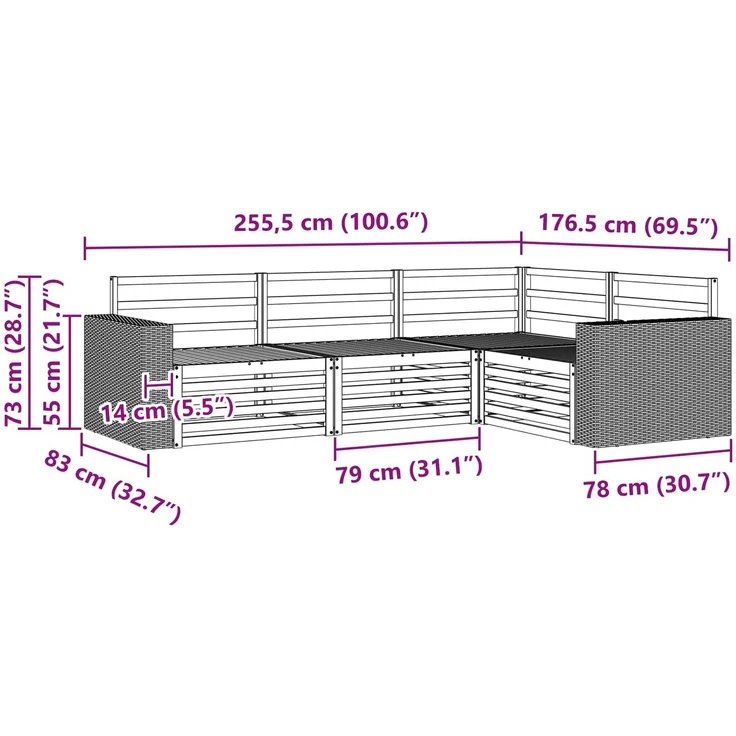 vidaXL Outdoor-Sofagarnitur 4 pcs Natur 255,5 x 176,5 x 73 cm 3383302 – Bild 6