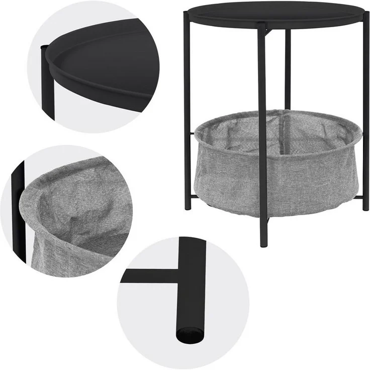 ML-DESIGN Beistelltisch Couchtisch aus Metall mit Stoffkorb als Stauraum & abnehmbarer Tablett, Sofatisch Wohnzimmertisch Nachttisch Tisch Couchtisch Anthrazit – Bild 2