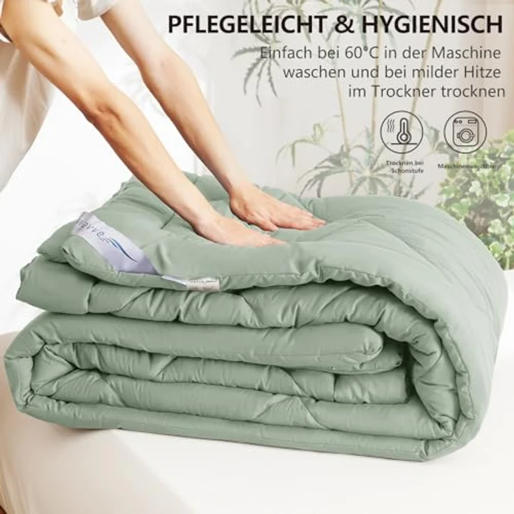 WAVVE Bettdecke 240x220 cm Ganzjahresdecke 4 Jahreszeiten, Steppdecke 300gsm Mikrofaser 220x240, Super Weiche Zudecke Schlafdecke Atmungsaktive 240x220 Grün – Bild 7