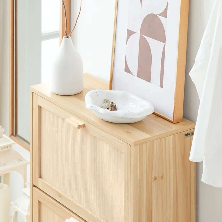 SoBuy FSR160-N Schuhschrank, MDF, Papierfurnier, Naturfarben, 24 x 118,01 x 59,99 cm – Bild 5