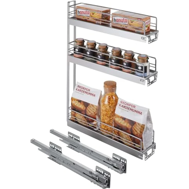 Kesseböhmer Auszugsunterschrank 15er Unterschrankauszug Classic 90° silbergrau 3-etagig Seitenmontage rechts passend für 15 cm breite Schränke – Bild 4
