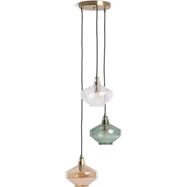 LEDKIA LIGHTING Pendelleuchte Blas, Metall und Glas, 3 Spots, Mehrfarbig, E27, Höhe 160 cm, Durchmesser 64 cm