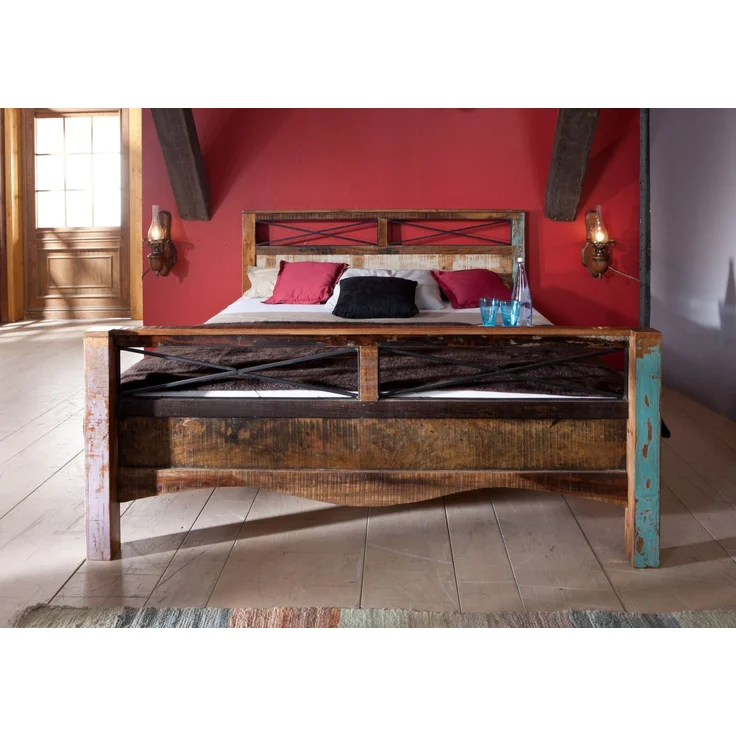 Bett Altholz 166x215x100 mehrfarbig lackiert NATURE OF SPIRIT #46 – Bild 2