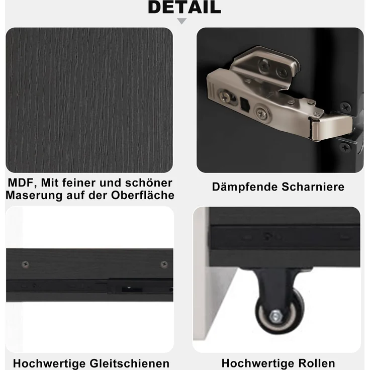 Flieks LED Vitrinenschrank 110.5×35×160 cm, Multifunktionsschrank mit Glasvitrine, Bücherregal & Aufbewahrungsschrank, Rollschrank schwarz & weiß – Bild 7