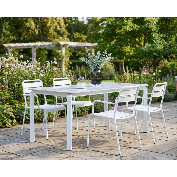 Gartentisch FELETTO 180 cm 90 cm Stein Weißer Marmor – Bild 3