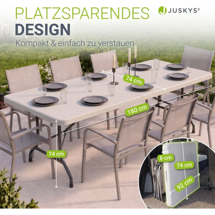 JUSKYS® Klappbarer Gartentisch Easyfold Weiß - Wetterfester, Klapptisch mit Tragegriff, stabiler multifunktionaler Buffettisch, 180x74x74 cm, 200 kg belastbar – Bild 6