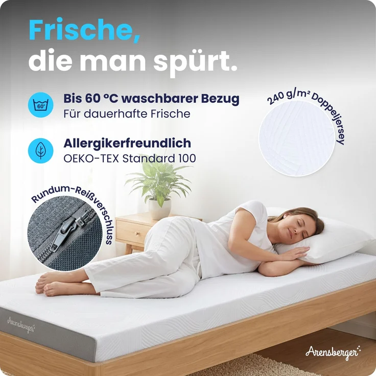 ARENSBERGER LINA, Gelschaum Matratze 140x200 cm – 11 cm NANOCELL® Gel-Schaum – H3 Härtegrad – Atmungsaktiv – Abnehmbarer Bezug 240g/m² – Bild 4