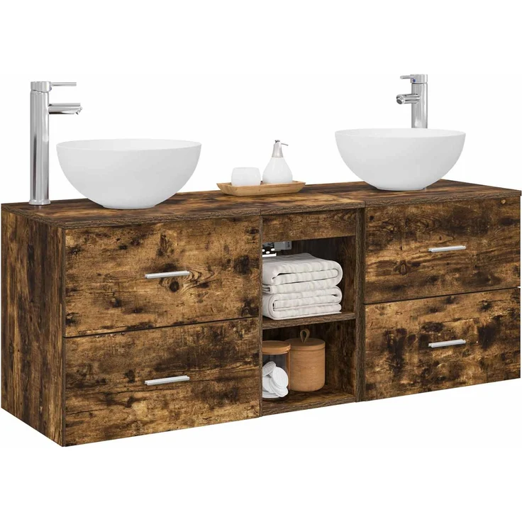 vidaXL Badezimmerschrank-Set 3 stk. Geräucherte Eiche 129 x 35 x 80 cm 3405791 – Bild 3