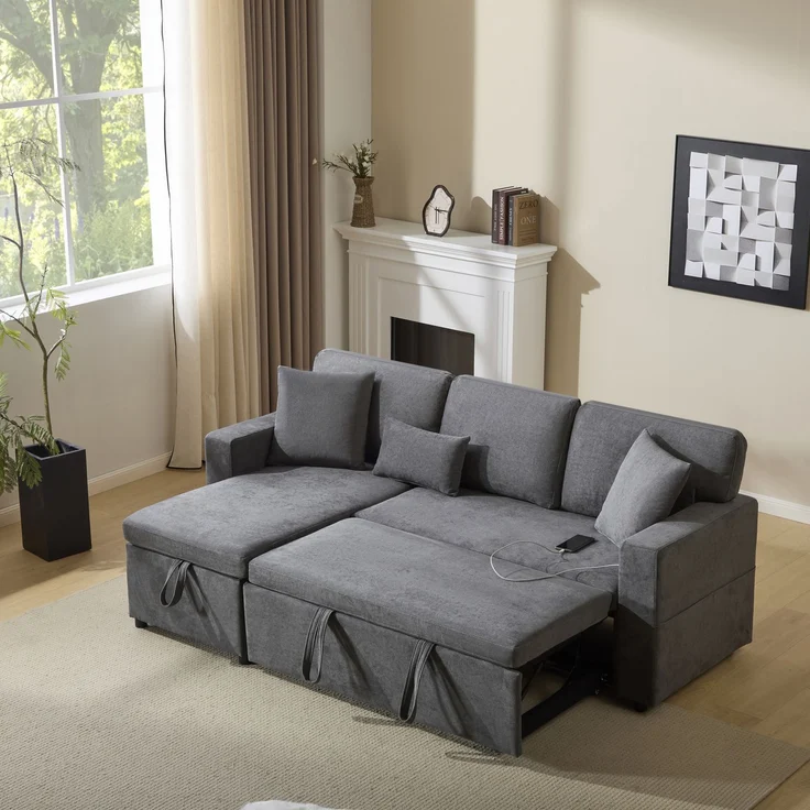 EINHOM Corner Sofa Bett Eckcouch Couch L-Form Schlafcouch Ausziehbar, Bettkasten und integriertem Regal, dunkelgrau, 214 x 131 x 87 cm – Bild 6