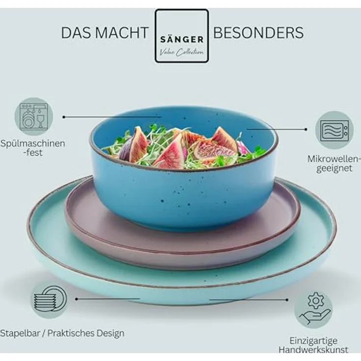 Sänger Bombay Meeresboden Kombiservice, 20-teiliges Geschirr-Set aus kratzfestem Stein, Mehrfarbig, rund, Ø 27 cm – Bild 4