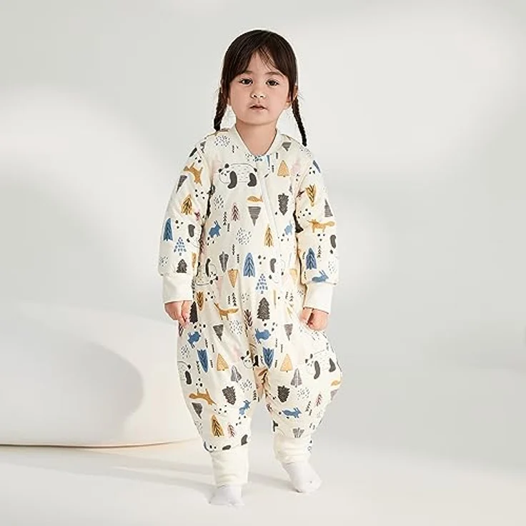 Duomiaomiao Schlafsack mit füßen Tog 3.5, Schlafsack mit füßen Winter, 100% Baumwolle Schlafsack Baby, Schlafsack mit füße 3.5 Tog, Schlafsack mit Beinen für Jungen und Mädchen – Bild 3