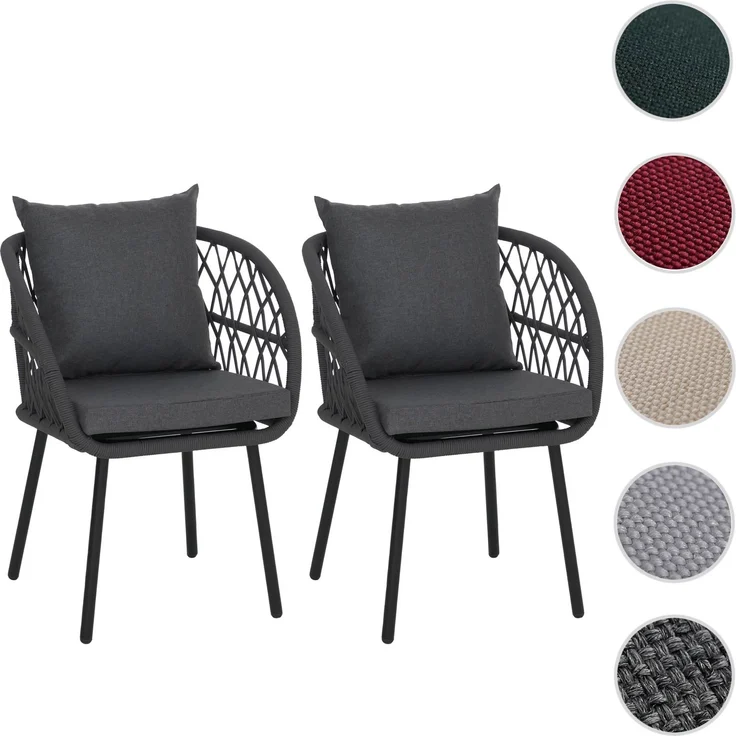 2er-Set Gartenstuhl HWC-Q38, Gartensessel Armlehne, Aluminium Seilgeflecht Rope ~ Gestell schwarz, Polster anthrazit – Bild 10