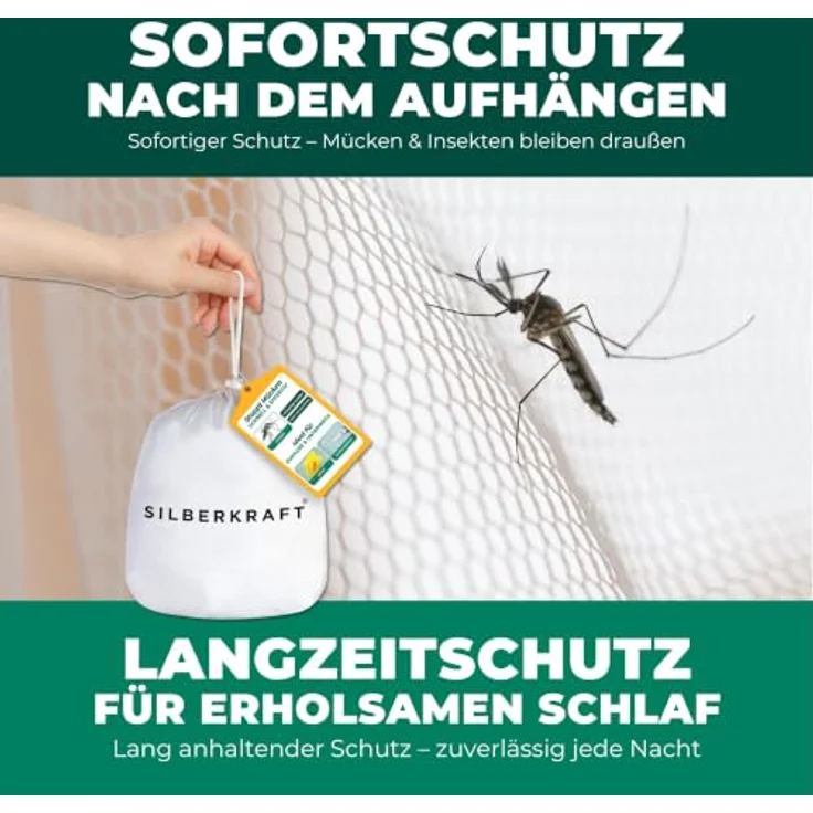 Silberkraft Moskitonetz mit Klebehaken, reißfestes Polyester, für Bett, Reisen und Camping, 225er Mesh, 1-tlg, mit Tragebeutel – Bild 7
