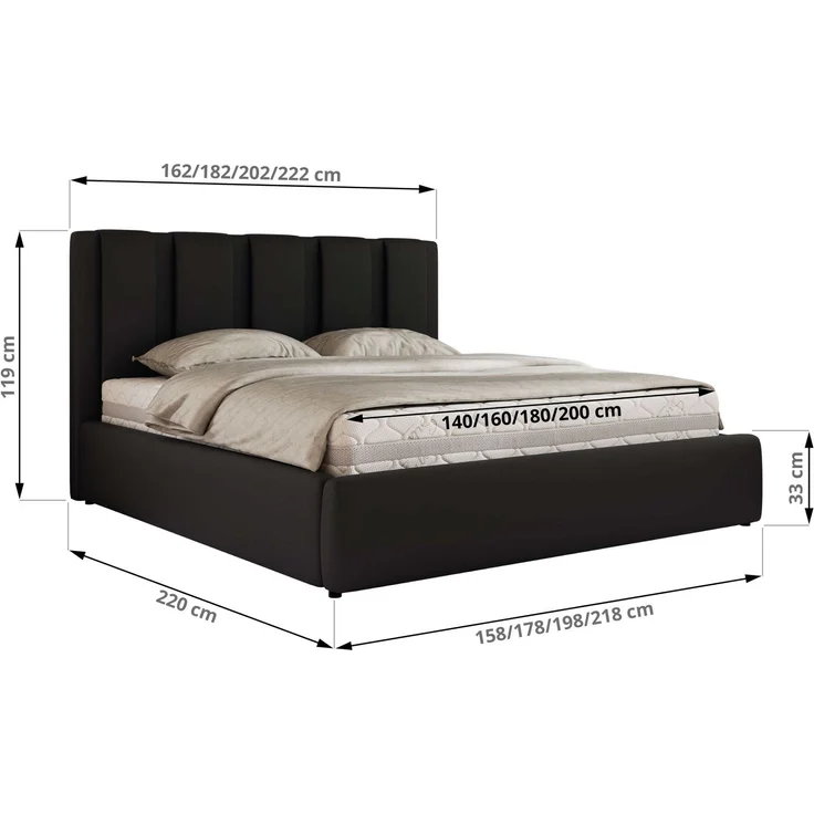 Polsterbett SAVINO CLASSIC mit Bettkasten und Lattenrost Doppelbett 180 x 200 cm mit hohem Kopfteil Stauraumbett Bett mit Gasdruckfeder - Schwarz Kunstleder - Multipocket Matratze - ELORI LUX – Bild 6