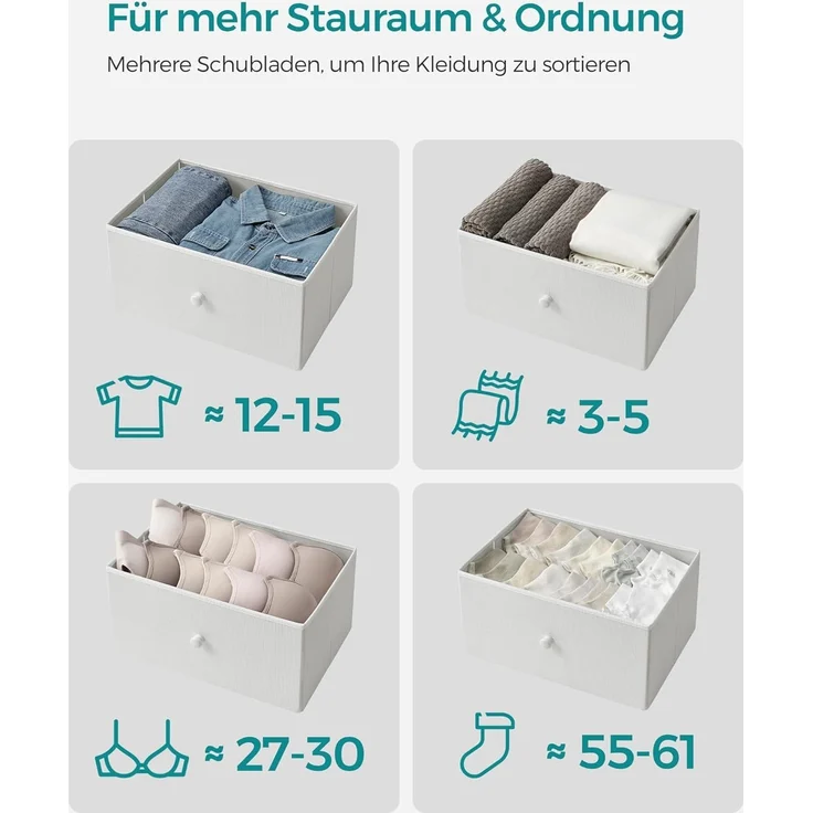 Songmics 'STL314W57' Kommode mit 4 Stoff-Schubladen, Holz / Stahl cremeweiß-eichenfarben, 91,7 x 30 x 45 cm – Bild 4