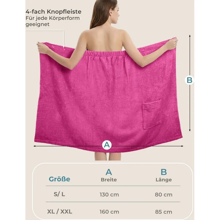 Laynenburg Saunatuch Saunakilt Damen aus Baumwolle Frottee - Saunatuch mit Knopfverschluss, pflegeleichtes Saunazubehör mit Knopfverschluss & Gummizug – Bild 3