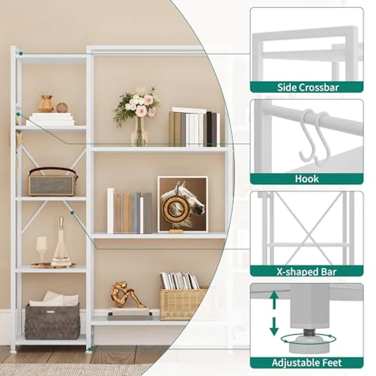 YITAHOME Industrielles Bücherregal 73 cm breit, Stehend Offen Aus Holz Und Metallrahmen Mit 13 Regalen, Präsentationsregal Für Wohnzimmer, Heimbüro, Reinweiß – Bild 4