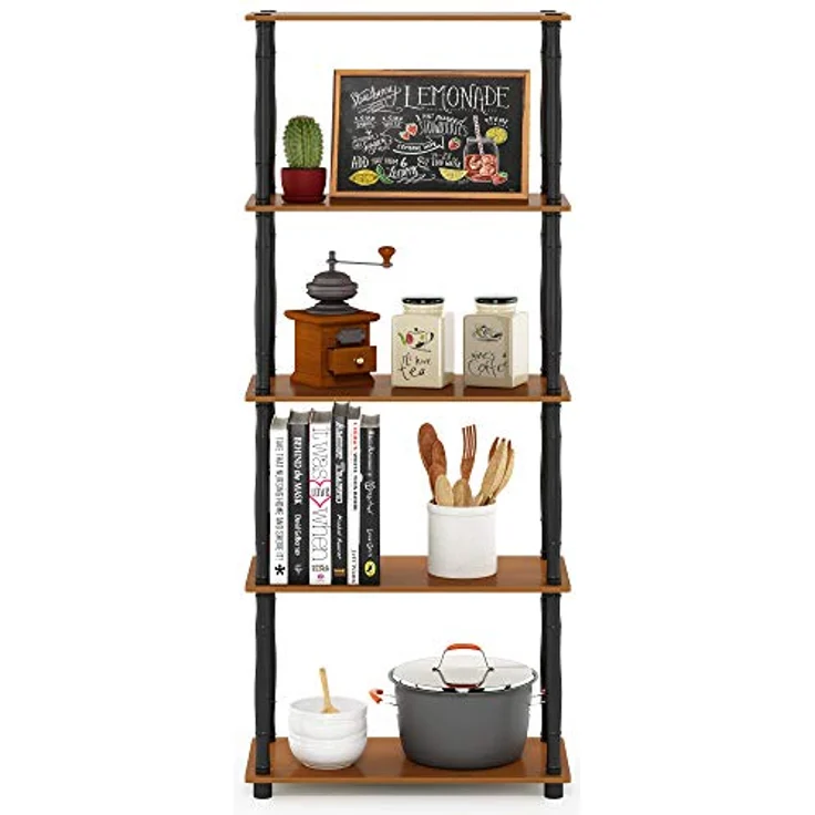 Furinno Regal mit 4 Fächern, holz, Helle Kirsche/Schwarz, 29. 46x29. 46x145. 8 cm – Bild 6