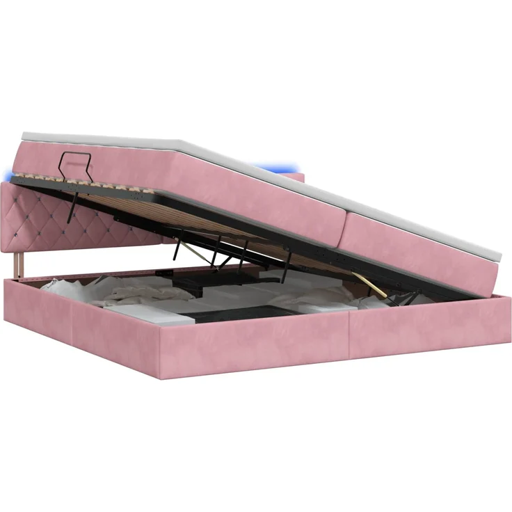 vidaXL LED-Speicherbett mit Matratze Rosa 200 x 200 cm Samt 3459215 – Bild 2