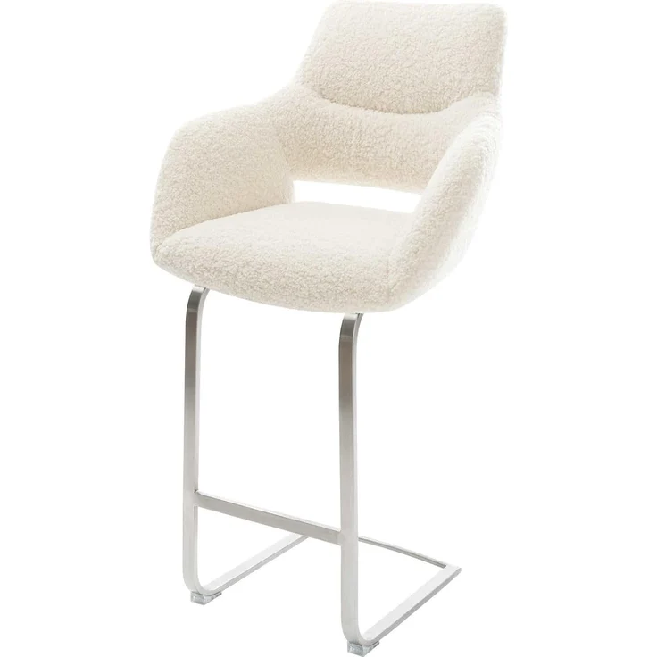 Barstuhl Yago-Flex Teddystoff Beige Freischwinger Flach Edelstahl Silberfarben Taschenfederkern – Bild 1