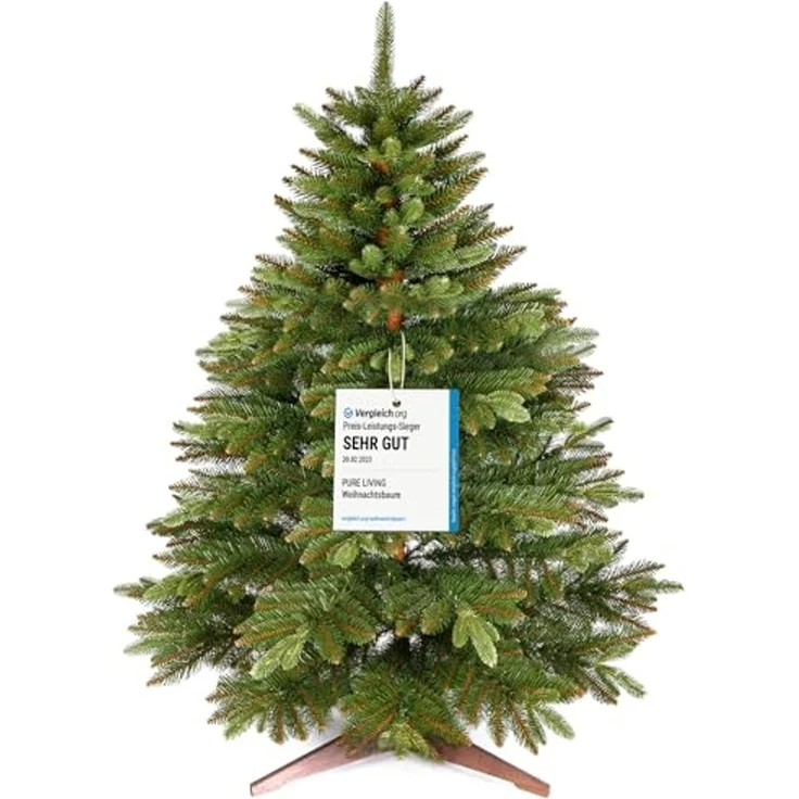 Premium Weihnachtsbaum künstlich 120cm -TESTSIEGER - Naturgetreu, dichte Zweige, Künstlicher Weihnachtsbaum mit Holzständer und Aufbewahrungstasche – Tannenbaum künstlich von Pure Living – Bild 1