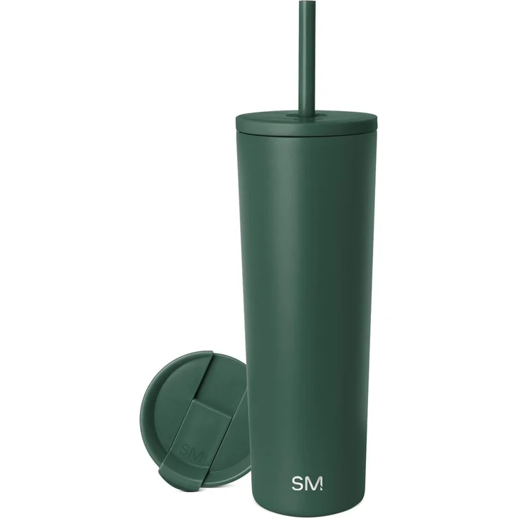Simple Modern Thermobecher mit Strohhalm und Deckel | Trinkbecher mit Henkel Wiederverwendbare Edelstahl | Geschenke für Frauen und Männer | Classic | 830ml | Forest – Bild 1