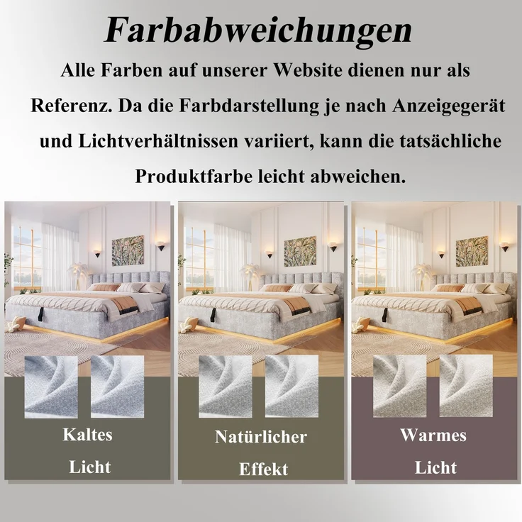 Polsterbett, Doppelbett, 180 x 200 cm, Bett mit Lattenrost, Kopfteil,Gepolstertes Kopfteil,Hydraulische Lagerung, Mit LED-Lichtleiste, Ohne Matratze, Hellgrau Chenille – Bild 10