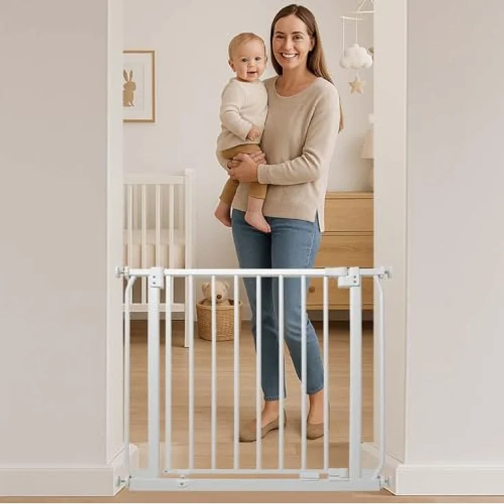 Safetots Elite Sicherheitsschutzgitter, 134cm - 143cm, Mattweiß, Treppenschutzgitter mit Druckmontage, Sicherheitsbarriere, Einfache Installation – Bild 10