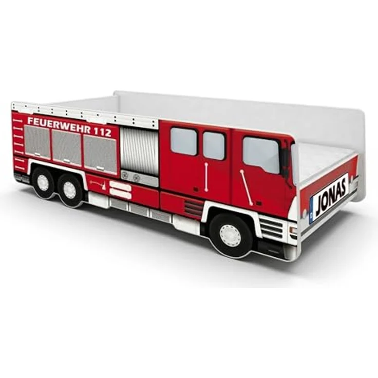ACMA Kinderbett Auto-Bett Feuerwehr mit Rausfallschutz, Lattenrost und Matratze (160x80 + Name) – Bild 2