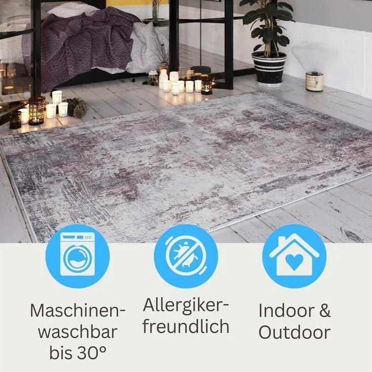 Wohnando Teppich MY-RUG Ishaan, Waschbarer Teppich 180x120cm, rechteckig, Höhe: 3 mm, modernes Design, waschbar bis 30°C, In- und Outdoor geeignet – Bild 3