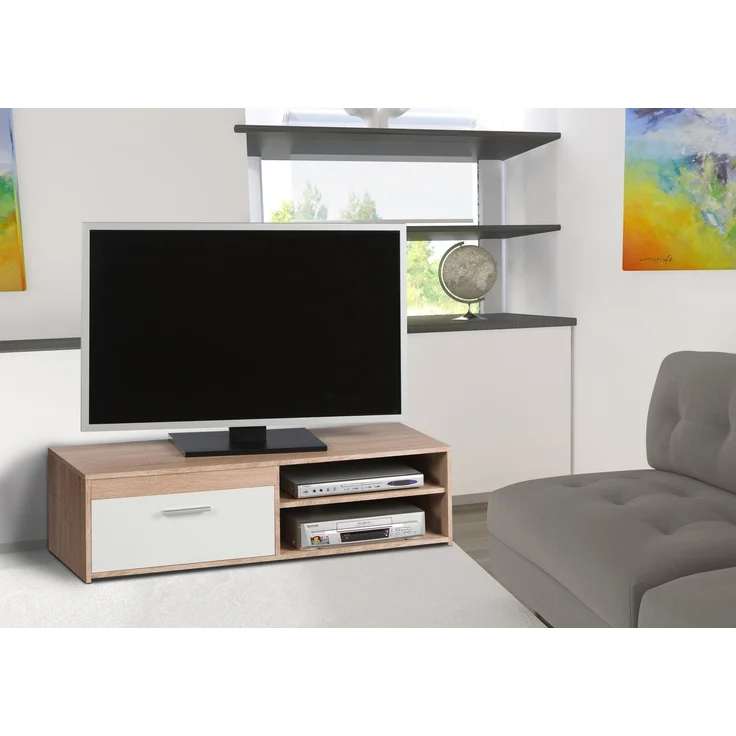 Lowboard >Gemma< 1 Klappe, 2 Fächer, Sonoma Eiche Dekor, weiß - 120x32x38cm (BxHxT) – Bild 3