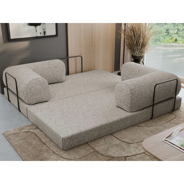 3-Sitzer Sofa ORSETTO mit Schlaffunktion, Metallrahmen, modernes Bettsofa mit HR- und T30-Schaum - Hellgrau Stukture – Bild 5