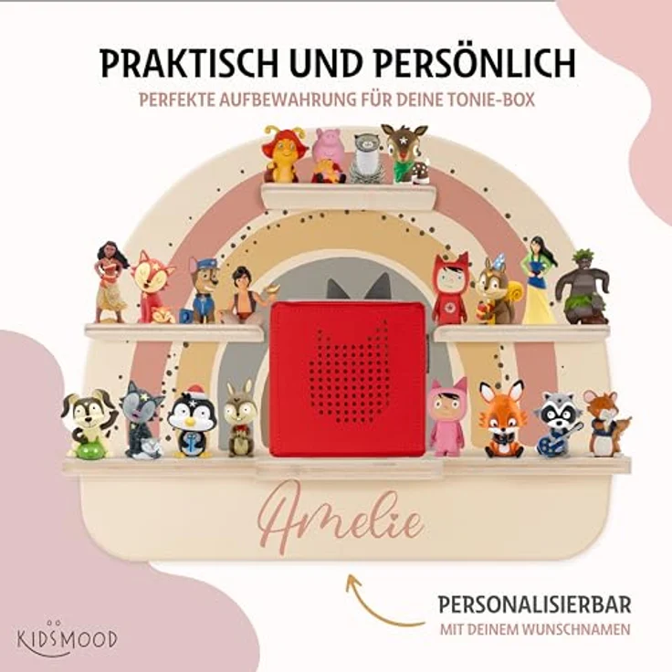 KIDSMOOD - Personalisiertes Tonie Regal für Kinderzimmer | Regenbogen Wand-Regal mit genügend Platz für Tonie-Hör-Figuren, Aussparung für Tonie-Musikbox & Kabelmanagement, Tonie Regal Mädchen & Jungen – Bild 5