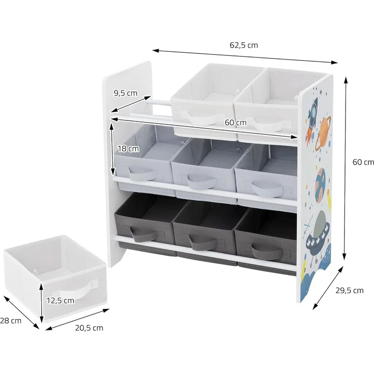 Joyz Spielzeugtruhe Kinderregal Kindermöbel Kinderzimmerregal Spielzeug Spielzimmer Möbel, Weltraum Bücherregal mit 9 Boxen & 3 Etagen Pressspan / Vlies – Bild 3