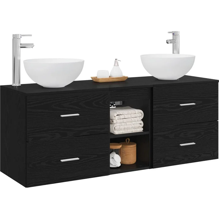 vidaXL Badezimmerschrank-Set 3 stk. Schwarze Eiche 129 x 35 x 80 cm 3405788 – Bild 3