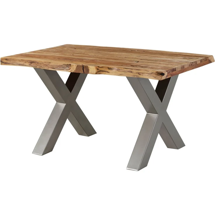 Baumtisch Sheesham 160x90x77 natur sandgestrahlt / X-Beine silber matt FREEFORM 5 – Bild 10