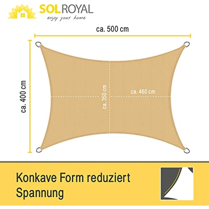 Sol Royal SolVision HS9 - Sonnensegel rechteckig 4x5 m HDPE Atmungsaktiv & UV Schutz Sonnenschutz für Terrasse, Balkon, Pool und Garten – Sonnensegel 400x500 cm Schattennetz Sand – Bild 4