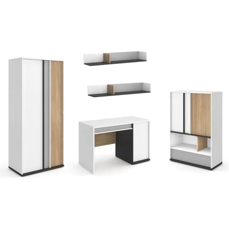 Jugendzimmer-Set Imola 5-teilig weiß graphit grau Salisbury Eiche