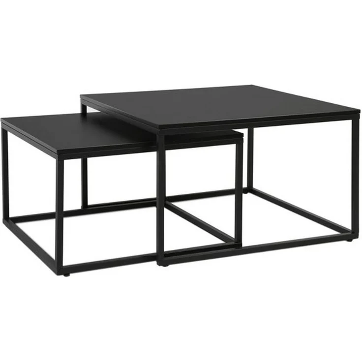 Home Collective Couchtisch 2er Set aus Holz, Wohnzimmertisch Modern (Beistelltisch Set 2 in 1 mit Metallgestell, Büro Beistelltisch Loft Design TWIN, kratzfeste Oberfläche, Set 2 in 1), Quadratisch in Schwarz, für Wohnzimmer – Bild 4